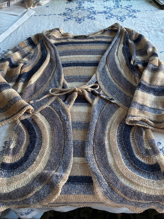 NIC+ZOE Sweaters - NIC+ZOE Striped Tie-Front Cardigan in Blue and Cream